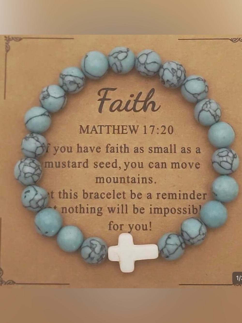 Faith Beaded Cross Stretch Bracelet - Light Blue
